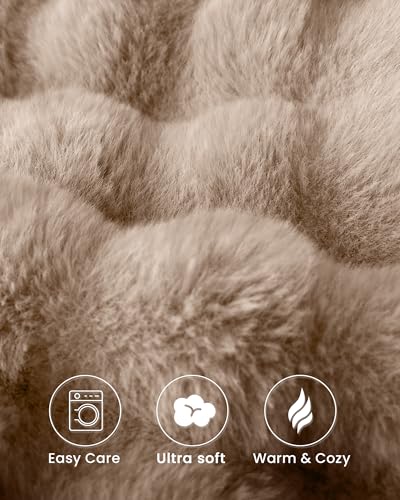 Ultra Soft Cozy Faux Fur Throw Blanket, Fuzzy Plush Thick Bubble Blanket, Oversize Luxury Fluffy Blanket for Couch, Sofa, Bedroom, and Living Room, 50x60 Inches, Light Brown - color: Bubble Light Brown, size: Throw