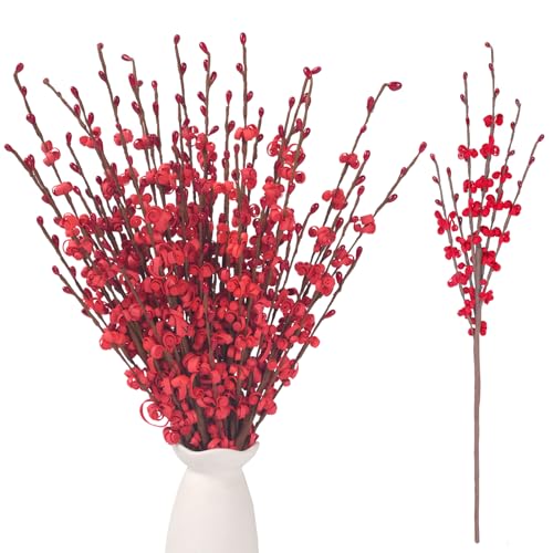 10Pcs 17.5" Red Artificial Jasmine Flowers Stem for Vase DIY Wreath Decor | Faux Jasmine Flower Bouquet Pussy Willow Branches Vase Filler Christmas Home Wedding Table Centerpieces New Year Decor - color: Red, size: 10pcs-17.5''