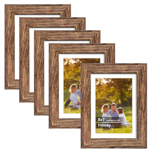 5x7 Picture Frame 5 Pack, Rustic Brown Photo Frame, Display Pictures 4x6 with Mat or 5x7 without Mat for Horizontal or Vertical Wall and Tabeltop Display - color: Rustic Brown, size: 5×7-5PACK