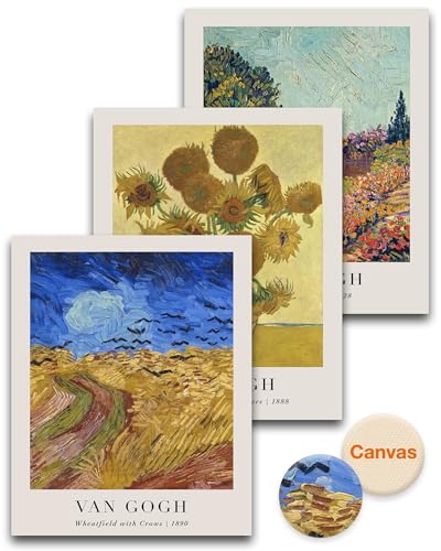 HesenDot Unframed Vincent Van Gogh Wall Art Prints Set of 3, 12x16in | Classic Post-Impressionist Posters, Wheatfield and Sunflowers Painting Print, Vintage Home Decor for Bedroom Living Room - color: Unframed Van Gogh Landscape Set