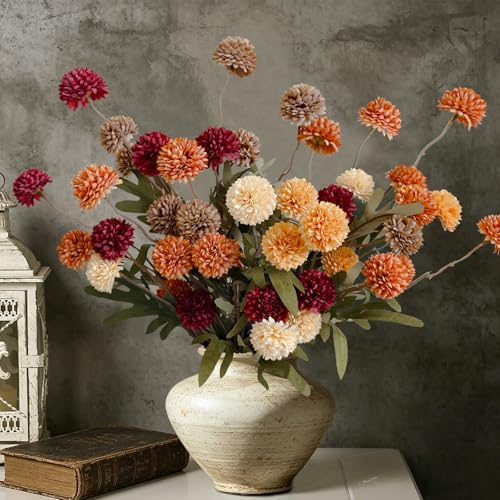 Fall Flowers Artificial for Decoration 10 Pcs Fake Mums Fall Decorations for Home, Faux Mums Artificial Flowers Autumn Decor Floral Stems, Fake Flowers for Vase Table Decor(No Vase) - color: Fall, size: 10 Pcs