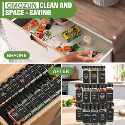 Spice Jars with Label, 24pcs 4oz Glass Spice Jars with Black Lids | Square Spice Containers with 304 Labels and Shaker Inserts, Empty Seasoning Bottles for Drawer, Cabinet, Seasoning Organizer - color: Black Lid*24 Jars