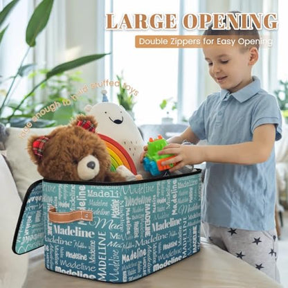Custom Name Storage Basket, Personalized Keepsake Box, Grey Green | Foldable Fabric Gradient Large Memory Bin with Handle Lid Lightweight Waterproof Dustproof, 14"L x 10.2"W x 10.4"H - color: Option 4