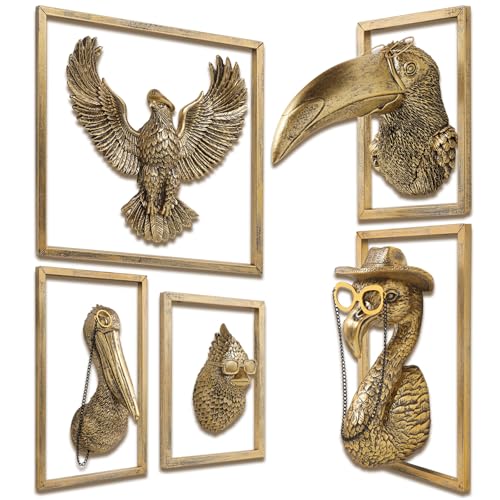 Bird Wall Art Decoration Sculpture(5 Pack,Gift Metal Frame)- Exquisite Wall Hanging Sculptures for Living Room, Bedroom, Office - Handmade Home Art Decor & Unique Housewarming Gift - color: 5PCS
