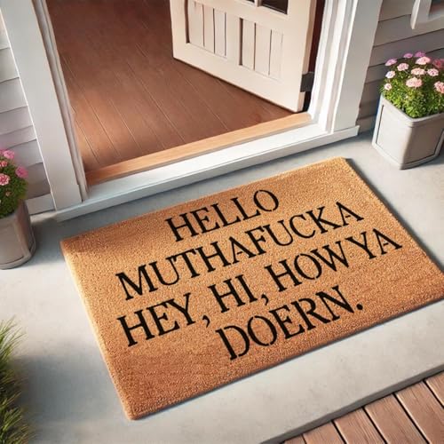 Funny Coir Doormat Welcome Front Porch Decor Doormats with Heavy-Duty Non Slip Outdoor Coconut Mat 30 x 18inch (Hello Muthafucka) - color: Hello Muthafucka