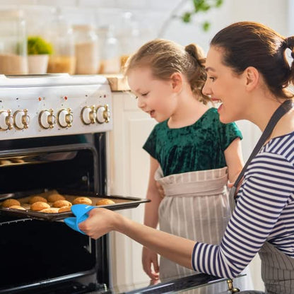 Thickened Mini Silicone Oven Mitts Heat Resistant, Rubber Oven Mitt Gloves, Finger Pinch Grips, Pot Holder, Silicone Potholder for Kitchen Cooking & Baking 1 Pair, Blue - color: Blue
