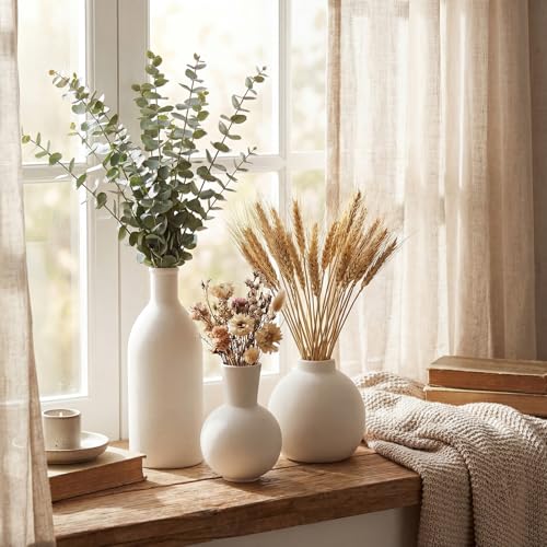Farmhouse Decor Set Ceramic Vase Wood Bead Garland Wood Knot,White - color: White
