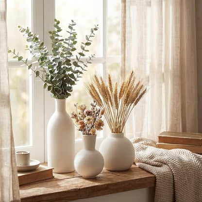 Farmhouse Decor Set Ceramic Vase Wood Bead Garland Wood Knot,White - color: White