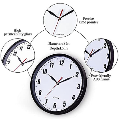 SAC SMARTEN ARTS 8" Silent Quartz Wall Clock Non-Ticking Digital Clock - color: 03 Black