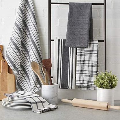 DII Assorted Woven, Kitchen Dishtowel Set, 18x28, Gray, 5 Piece - color: Gray