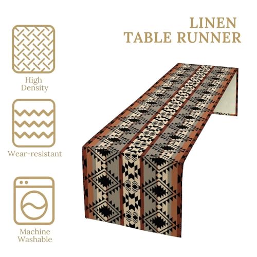 Ethnic Southwestern Table Runner, Navajo Tribal Native American Boho Geometric Table Runner for Kitchen Table Dining Room Coffee 13x36in - color: Aztec-5, size: 13x36in