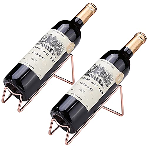 2Pieces Simple design Wine Rack, Metal Wine Rack , Free Standing Countertop Wine Holder, Geometric Design for Table Top Wine Bottle Storage Rack,Perfect Wine Holder Stand (Rose Gold) - color: Rose Gold, size: 2