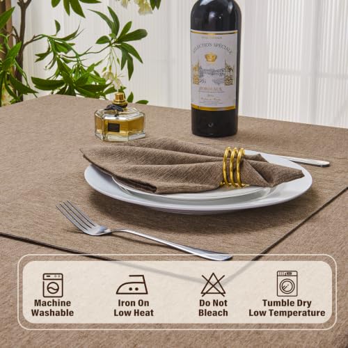 Mocha 17x17 Polyester Linen Farmhouse Cloth Napkins Set of 8 | Waterproof, Stain Resistant, Shrink Proof, Washable, fabric, Outdoor, Reusable, Dining, Wedding, Kitchen, Party, Birthday - color: Mocha