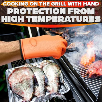 Silicone Oven Gloves with Fingers – Dual-Layer Silicone Gloves for Cooking, Heat & Oil Resistant with Soft Inner Cotton Padding – Non-Slip Oven Mitts for Grilling, Baking, Hot Tray, Smoker & Fryer Use