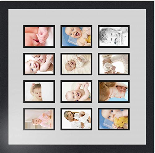 ArtToFrames Double-Multimat-1156-756/89-FRBW26079 Collage Photo Frame Double Mat with 12-3.25x4.75 Openings and Satin Black Frame - color: Candlewick, size: 12 - 3.25x4.75
