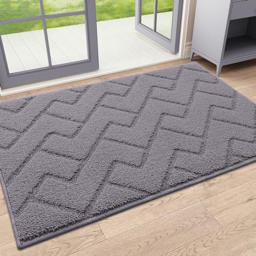 OLANLY Indoor Door Mat, 32x20, Dirt Resistant and Absorbent, Sturdy Non-Slip Rubber Backing, Easy to Clean, Washable Low-Profile Doormat for Entryway, Grey - color: Grey, size: 32" x 20"