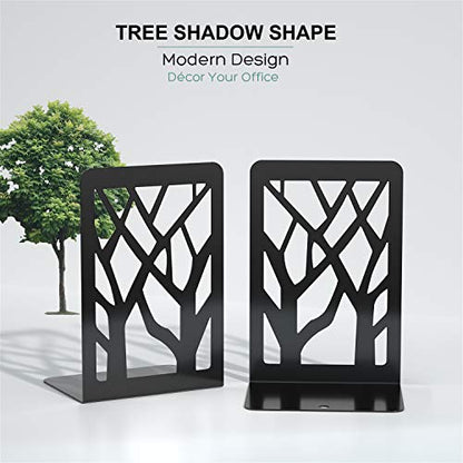 MaxGear Book Ends Tree Design Bookends for Shelves 7 x 4.7 x 3.5” 1 Pair | Metal Constructio,Heavy Duty,Non-Skid Pads,Scratch Resistant,Stable Support,Space Saving,2 Pieces,Bookcase Desktop Use - size: 1 Pair