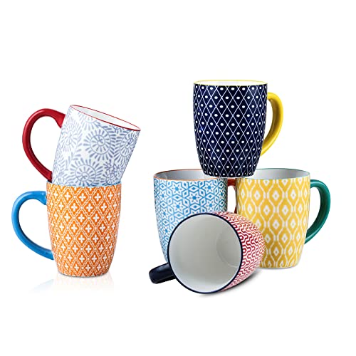 Selamica 16 oz Porcelain Coffee Mugs Set of 6, Coffee Cups Ceramic With Handle, Dishwasher, Oven, Microwave Safe, Assorted Colors - color: Assorted Colors, size: 16 OZ,Set of 6