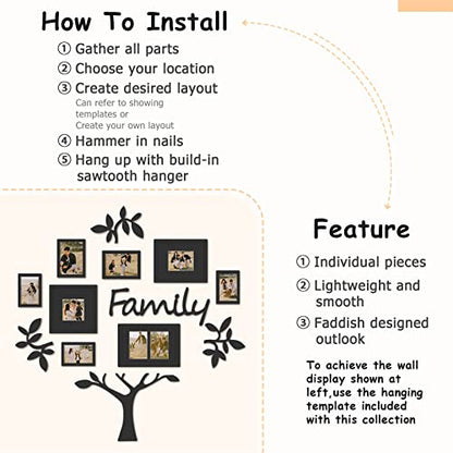 HELLO LAURA - Picture Frame Collage Large Wall Hanging Photo Frames Elegant Tree Collage Frame Gifts for Family Friends 4x6 inch Home Wall Decor Gallery Display (Black - Family Tree shape) | Multi Photo Frame for 4x6 Photos, Elegant Wall Hanging Gallery D