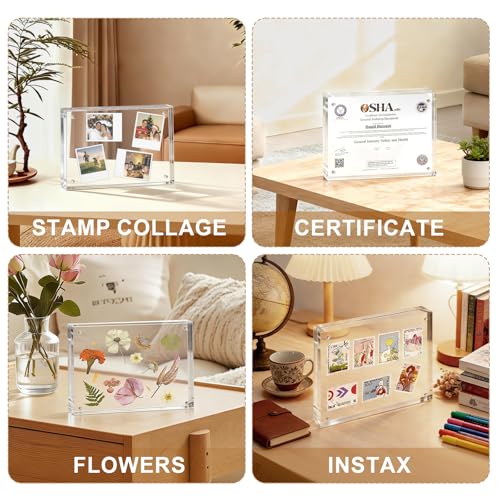 Acrylic Frame, 6x8 Picture Frame 5 Pack, 20MM Thicker Block, Double Sided Magnetic Clear Freestanding Photo Frame for Desk or Tabletop Display - size: 6x8" 5pack