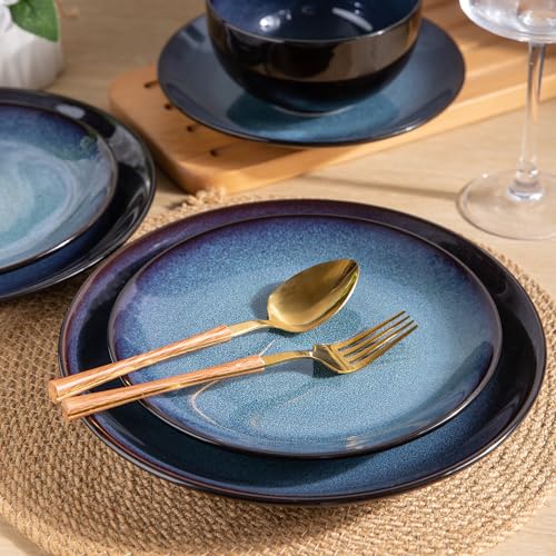 LERATIO Ceramic Dinnerware Sets for 4,Stoneware Coupe Plates and Bowls Sets,Highly Chip and Crack Resistant | Dishwasher & Microwave & Oven Safe Dishes set,Reactive Glaze Dinnerware- Service for 4 | Handmade Reactive Glaze Ceramic Dishes Set,Oven & Microw