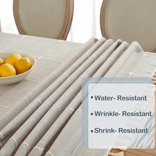Laolitou Rustic Cotton Linen Table Cloth,Tablecloths for 6 Foot Rectangle Tables,Waterproof Washable Tablecloth with Tassel Rectangle/Oblong, 55''x 86'', 6-8 Seats - color: Coffee Plaids, size: 86" x 55" (Rectangular)