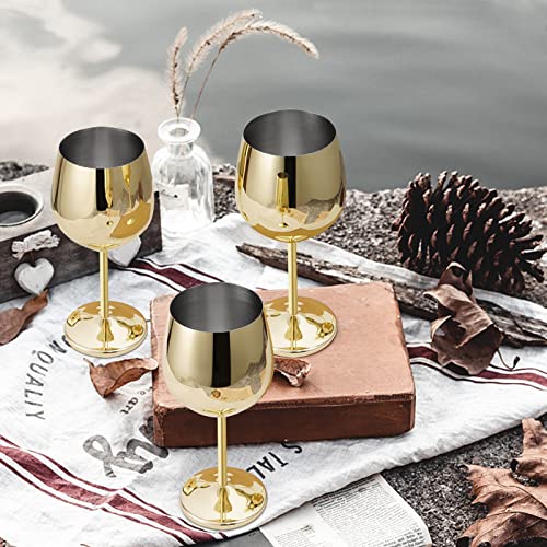 Lifecapido Stainless Steel Wine Glasses Set of 4, 18oz Stainless Steel Wine Goblets, Stemmed Metal Wine Glasses with Cup Brush for Party Office Wedding Anniversary, Great for Red White Wine (Gold) - color: Gold