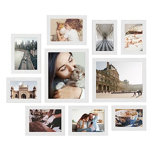 SONGMICS Picture Frames, Collage Picture Frames Set of 10, Two 8x10, Four 5x7, Four 4x6, Photo Frame for Wall Gallery Decor, Table Display, Glass, Cloud White URPF010W01V1 - color: Cloud White, size: 4x6" & 5x7" & 8x10"