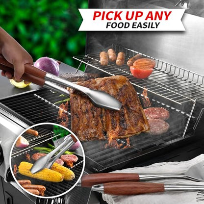 GRILAZ Heavy-Duty Rose Wooden BBQ Grilling Tools Set. Extra Thick Stainless Steel Multi-Function Spatula, Fork & Tongs | Essential Accessories for Barbecue & Grill. Ideal Gift for Father…