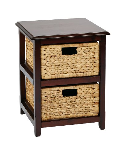 OSP Home Furnishings Seabrook Storage Tower with Solid Wood Frame and Natural Baskets, 2-Drawer, Espresso Finish - color: Espresso Finish, size: 2-Drawer