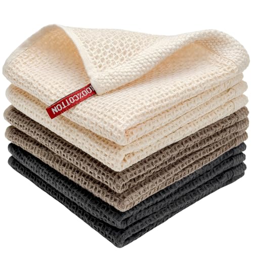 100% Cotton Waffle Weave Kitchen Towels, 6 Pack Dish Cloths for Washing Dishes, Ultra Soft Absorbent Dish Towels, Quick Drying Kitchen Rags, 12x12 Inches, Mixed Color - color: Mixed Color, size: 12 x 12 - 6 Pack