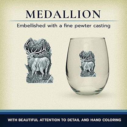 Heritage Pewter Elk Stemless Glass Goblets – Set of 2 | 15 OZ Goblet Wine Glasses | Expertly Crafted Pewter Glass - style: Elk