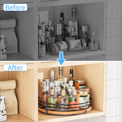 12" Lazy Susan Turntable Organizer - Oak Wood Lazy Susan for Cabinet Kitchen Countertop Dining Table Pantry Cupboard Bathroom Coffee Bar Storage Spice Rack Home Decor - size: 12 inch 1 Tier