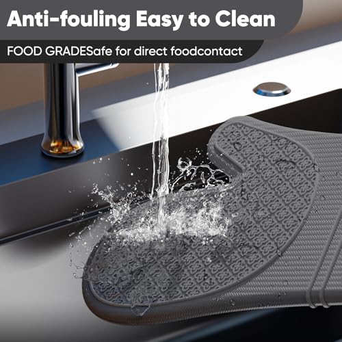 Silicone Oven Mitts, Heat Resistant Oven Gloves with Quilted Liner, Waterproof & Non-Slip Kitchen Mittens for Baking Cooking BBQ, 500°F, 12.5"-Deep Gary - color: Deep Gary