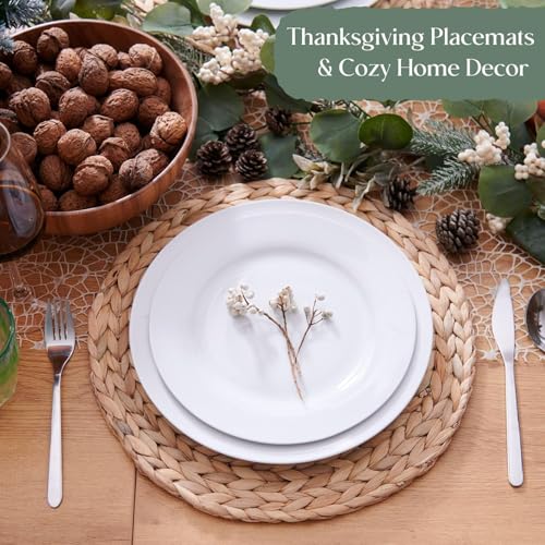 10 Pack, Round Woven Placemats, Natural Water Hyacinth Place mats, Braided Straw Table Mats for Dining Table, Christmas Placemats (13.8 inch) - size: 13.8 inch (Set of 10)