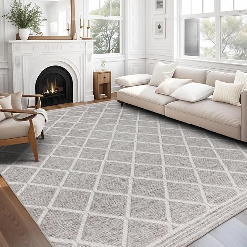 Machine Washable Area Rug - Living Room Bedroom Bathroom Kitchen Entryway Office - Padded Low Pile Stain Resistant Premium - Boho Modern Farmhouse - Tessa - Beige Ivory 7'6" x 9'6" - color: Tessa - Beige Ivory, size: 7'6" x 9'6" (Rectangular)