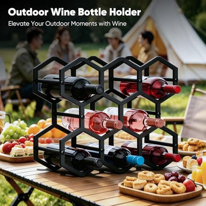 3-Tier Hexagon Metal Countertop Wine Rack, 8 Bottles Tabletop Wine Bottle Holder Stand for Cabinet Pantry, Indoor Outdoor Home Bar Storage Organizer - size: 3-Tier Hexagon
