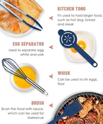 Blue Kitchen Utensils Set-12 Pieces Silicone Cooking Utensils Set | Dishwasher Safe 392°F Heat Resistant Spatula Set Kitchen Utensil Set for Nonstick Cookware,Best Kitchen Tools with Holder - color: Blue