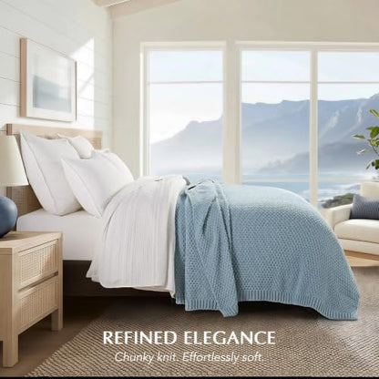 EVERGRACEHOME Chunky Chenille Knit Throw Blanket, 90 x 90, Chambray Blue | Sculpted Moss Stitch, Chic Modern Farmhouse, All-Season Warmth, OEKO-TEX® Certified, Oversized Queen for Couch, Bed, Sofa - color: Chambray Blue, size: 90" X 90"