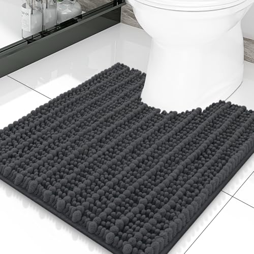 Smiry Bathroom Toilet Rugs U Shaped 20X20, Chenille Bath mats for Toilet | Dark Grey Extra Soft Absorbent Non Slip Rubber Backing Contour Bath Rugs for Toilet, Machine Washable Contoured Bath Mats - color: Dark Grey, size: 20'' X 20''