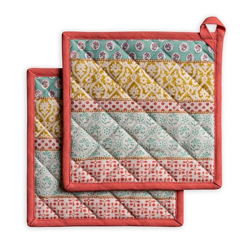 Maison d' Hermine Pot Holders 100% Cotton Potholders (8" x 8", Pack of 2) | Heat Resistant Hot Pads with Loop BBQ Cooking Baking Farmhouse Kitchen Handling Hot Pans Spring Summer - Provence - color: 002 - Provence, size: 8" x 8" (Pot Holder Pack of 2)