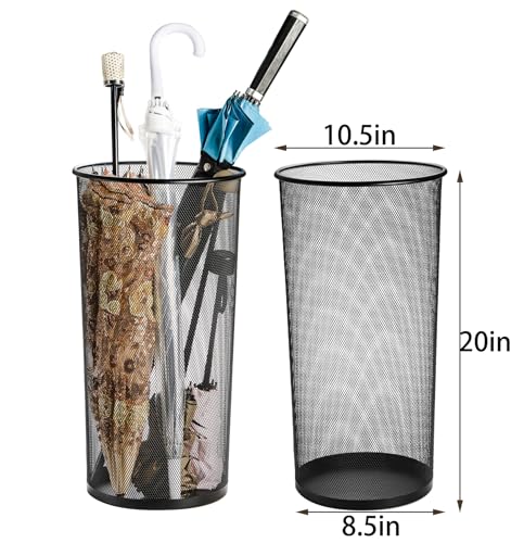 2 Pack Large Umbrella Holder, 10.5x20 Inch Metal Mesh Umbrella Stand, Freestanding Bucket for Umbrellas, Canes, Walking Sticks, Wrapping Paper, Entryway, Home, Office, Hotel, Black
