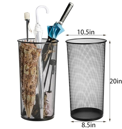 2 Pack Large Umbrella Holder, 10.5x20 Inch Metal Mesh Umbrella Stand, Freestanding Bucket for Umbrellas, Canes, Walking Sticks, Wrapping Paper, Entryway, Home, Office, Hotel, Black