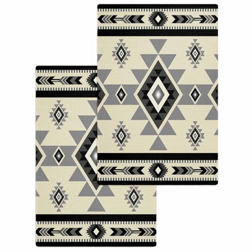 Boho Western Dish Towels Waffle Kitchen Towels Set, Absorbent Quick Drying Towel Cleaning Ethnic Tribes Southwest Native American Hand Towels for Bathroom 2 Pack Dish Cloths 15.7"x23.6" - color: Classickon3694, size: 2PCS-15.7x23.6in