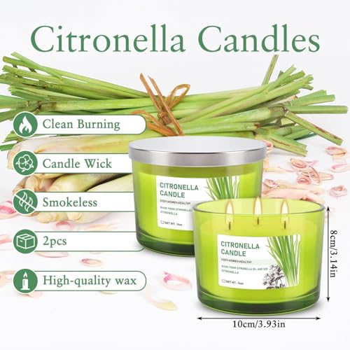 Set of 2 Green Glass Jars Citronella Oil Candles 14oz Smokeless & Outdoor Candles Perfect for Courtyards, Backyards, Camping, Picnics, and Garden. - color: 2Pack-Green