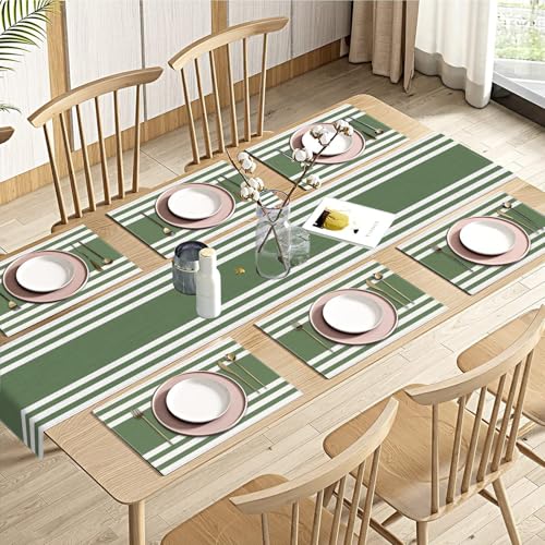 Emvency Table Runner and Placemats Set of 6, White Green Stripes | Modern Geometric Art Dining Decor for Daily Use(1 Table Runner 72 inches Long and 6 Placemats) - color: Green White Stripes