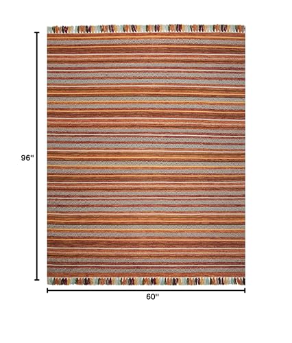 SAFAVIEH Montauk Collection Area Rug - 5' x 8', Rust & Multi, Handmade Boho Stripe Fringe Cotton, Ideal for High Traffic Areas in Living Room, Bedroom (MTK901D) - color: Rust/Multi, size: 5' x 8' (Rectangular)