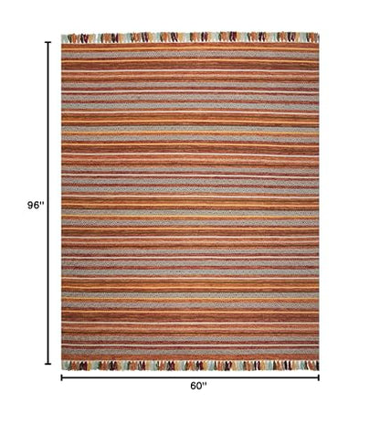 SAFAVIEH Montauk Collection Area Rug - 5' x 8', Rust & Multi, Handmade Boho Stripe Fringe Cotton, Ideal for High Traffic Areas in Living Room, Bedroom (MTK901D) - color: Rust/Multi, size: 5' x 8' (Rectangular)