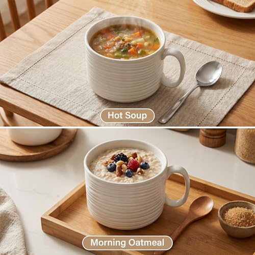 Nihow 35 OZ Large Ceramic Soup Bowl, Matte White, 2 PCS | With Handle and Lid, Microwave & Dishwasher Safe, For Soup, Noodles, Stew, Oatmeal - color: Matte White, size: 35 OZ+35 OZ