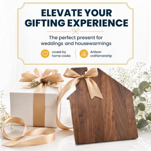 House Shaped Cutting Board | 13" x 14" Acacia Finish Board | Kitchen Prep and Serving Board | Gift Box Included - color: Acacia, style: House